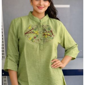 Stylish Embroidered Cotton Kurti for Women – Green, Dark Orange, Pink & Black