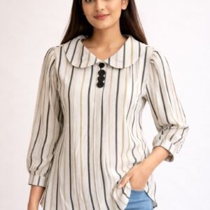 Women Striped Casual Top | Stylish Collar Neck Shirt for Daily & Office Wear