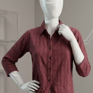 Women Textured Button-Up Shirt – Cropped Fit | Stylish Button Casual & Office Wear Top for Ladies | 3 Colours (Wine, Dark Blue, Orange)