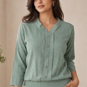 Women Textured Casual Top | Stylish Button Design Daily Wear Shirt for Ladies (Seafoam Green, Baby Pink, Brown, Black)