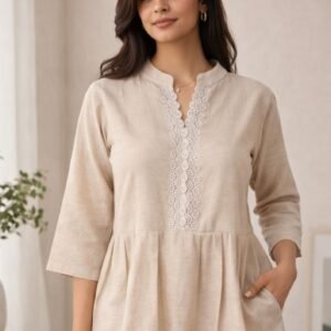 Women Embroidered Kurti Top | Stylish Ethnic Casual Wear Short Kurti for Ladies (Cream, Sky Blue, Pink, Black)