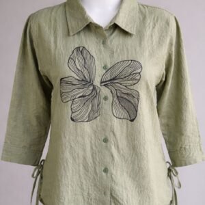 Women Printed Shirt Top with Collar & Side Drawstring | Stylish Casual Wear (Olive Green, pink, silver yellow)