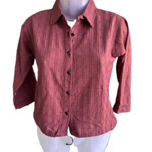 Women Textured Button-Up Shirt – Cropped Fit | Stylish Button Casual & Office Wear Top for Ladies | 3 Colours (Wine, Dark Blue, Orange)