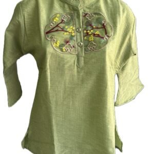 Stylish Embroidered Cotton Kurti for Women – Green, Dark Orange, Pink & Black