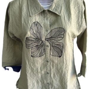 Women Printed Shirt Top with Collar & Side Drawstring | Stylish Casual Wear (Olive Green, pink, silver yellow)