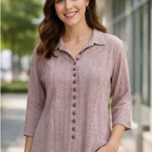 Women’s Textured Button-Down Top – Stylish Casual Shirt (Pink, Blue, Green & Brown)