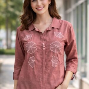 Women’s Embroidered Shirt Top – Stylish Casual Wear (Pink, golden, yellow and brown)
