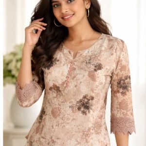 Women’s Floral Printed Kurti Top – Casual Stylish 3/4 Sleeve Designer Kurti (Multi Color Options)