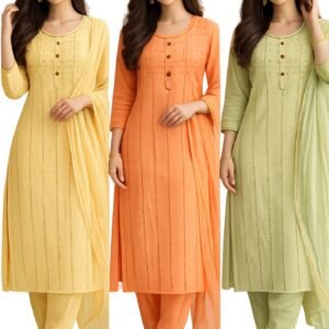Women’s Stylish Cotton Kurti – Straight Fit Casual Ethnic Kurta (Yellow, Orange, Green)