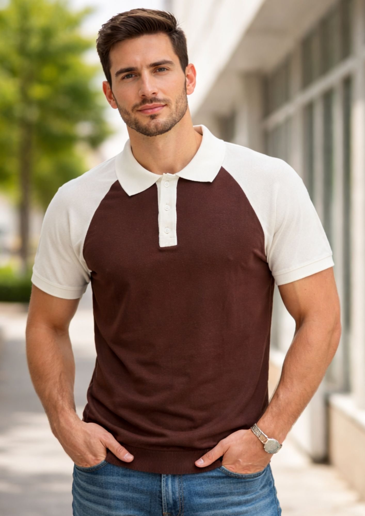 Men’s Brown & White T-Shirt – Premium Casual Half Sleeve Cotton Tee ! 5 Colors available