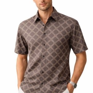 Men’s Geometric Printed Half Sleeve Casual Shirt – Stylish Regular Fit Button-Down Shirt