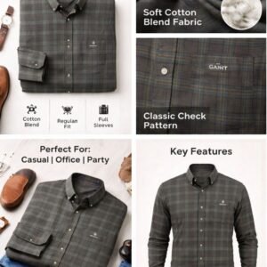 Men’s Premium Checkered Casual Shirt – Full Sleeve Cotton Blend Stylish Shirt for Men