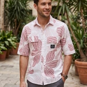 Men’s Floral Printed Casual Shirt – Half Sleeve Stylish Summer Cotton Shirt for Men
