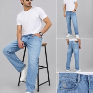 Men’s Light Blue Straight Fit Denim Jeans – Mid Rise Casual Stylish Cotton Jeans for Daily Wear
