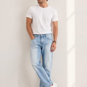 Men’s Light Blue Washed Denim Jeans – Regular Fit Casual Stylish Pants