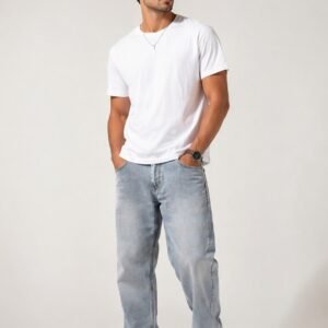 Men’s Light Blue Straight Fit Denim Jeans – Casual Washed Comfortable Pants