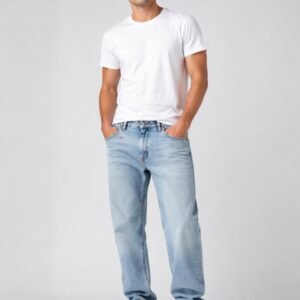 Men’s Light Blue Straight Fit Denim Jeans – Casual Washed Stretchable Jeans for Daily Wear