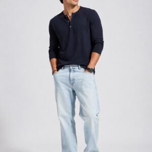 Men’s Light Blue Relaxed Fit Denim Jeans – Casual Washed Straight Fit Pants