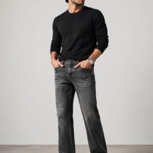 Men’s Charcoal Black Washed Denim Jeans – Regular Fit Stylish Casual Jeans for Men