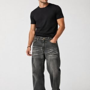 Men’s Grey Washed Straight Fit Jeans – Premium Denim Casual Pants for Everyday Wear