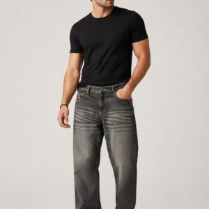 Men’s Grey Washed Straight Fit Jeans – Stylish Casual Denim Pants for Daily Wear