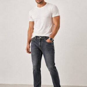 Men’s Slim Fit Denim Jeans – Stretchable Washed Casual Jeans for Men | Mid Rise Stylish Black Denim Pants