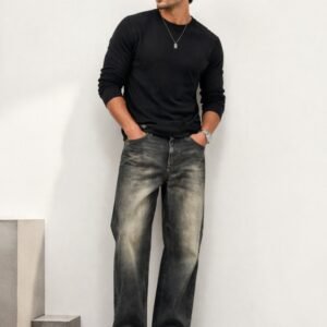 Men’s Washed Black Denim Jeans – Regular Fit Stylish Casual Jeans for Men