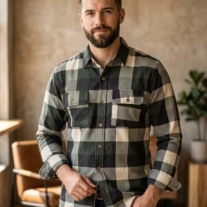 Men’s Black & White Checkered Shirt – Stylish Full Sleeve Casual Flannel Shirt for Men
