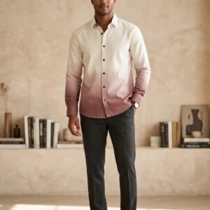 Men’s Ombre Casual Shirt – White to Maroon Gradient Stylish Shirt