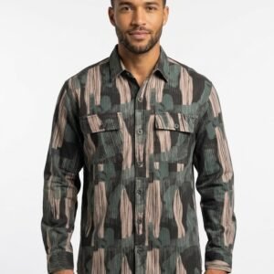 Men’s Camouflage Printed Casual Shirt – Full Sleeve Stylish Oversized Streetwear Shirt (Green/Brown)
