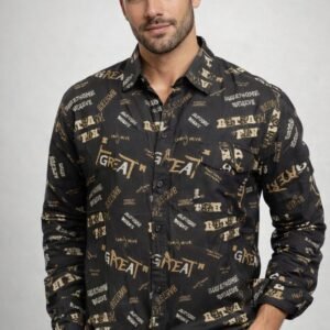 Men’s printed Casual Shirt – Stylish Typography Design Full Sleeve Shirt