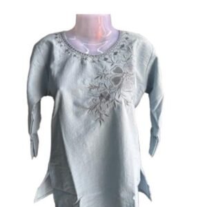 Women’s Embroidered Kurti Top – Elegant Casual Wear (Blue, Purple & Cream)